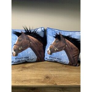 Throw Accent Pillows 2 Horse Quote Always Stay Humble and Kind Textured 3D Mane